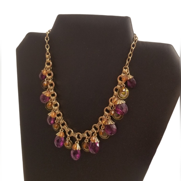 AVON BRIOLETTE PURPLE FAUX AMETHYST DROP & COIN VINTAGE NECKLACE & EARRING SET - Picture 3 of 5